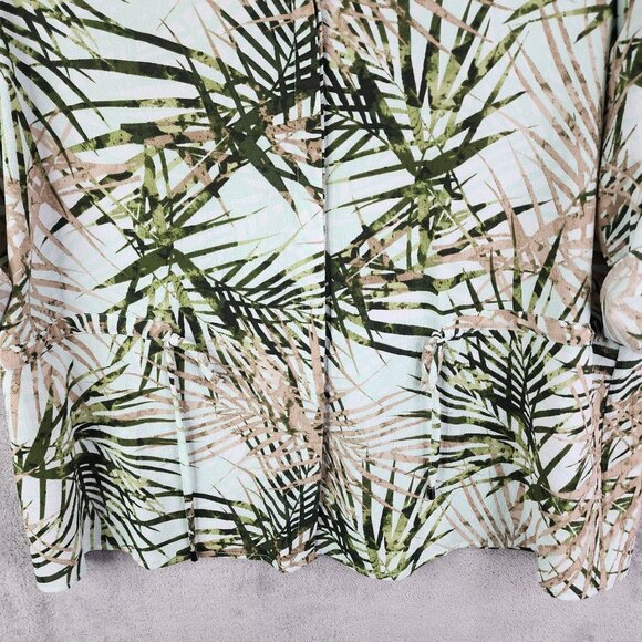 Womens Investments Tropical Leaf Print Blouse Shirt Button Up Roll Tab Sleeve XL - Picture 3 of 12